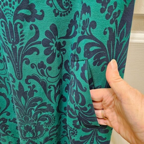 Lands' End Women's Green Damask Print Sleeveless Sheath Dress Size 12 - Picture 5 of 9